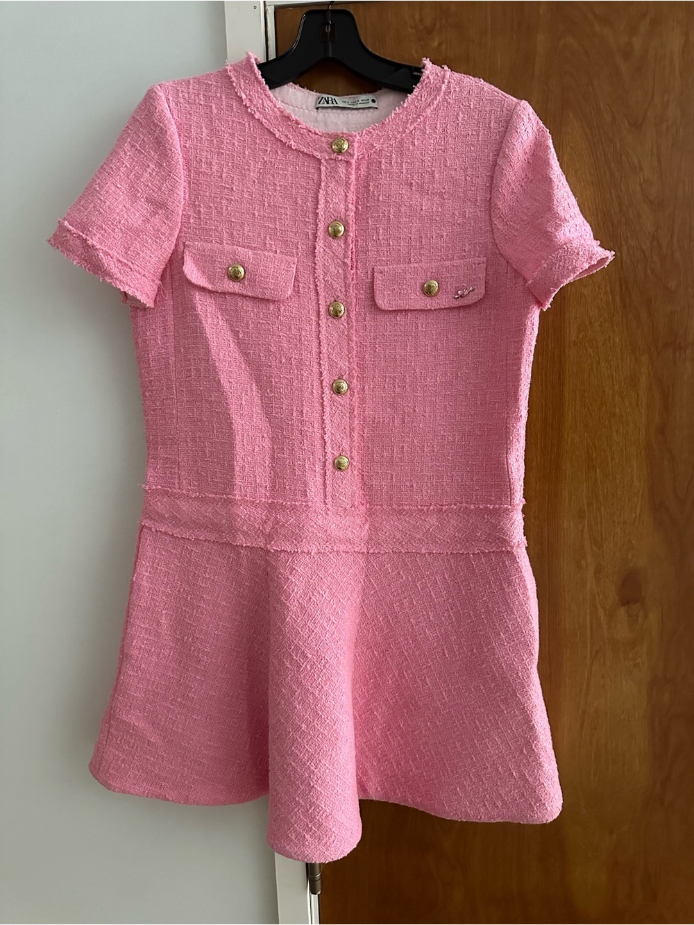 Zara Pink Tweed Short-Sleeve Dress